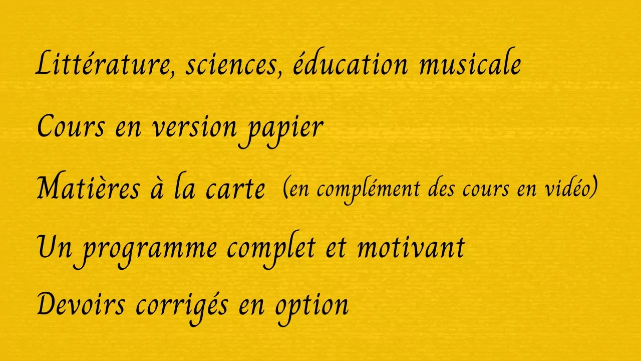 Cours et programme de littérature, sciences, éducation musicale